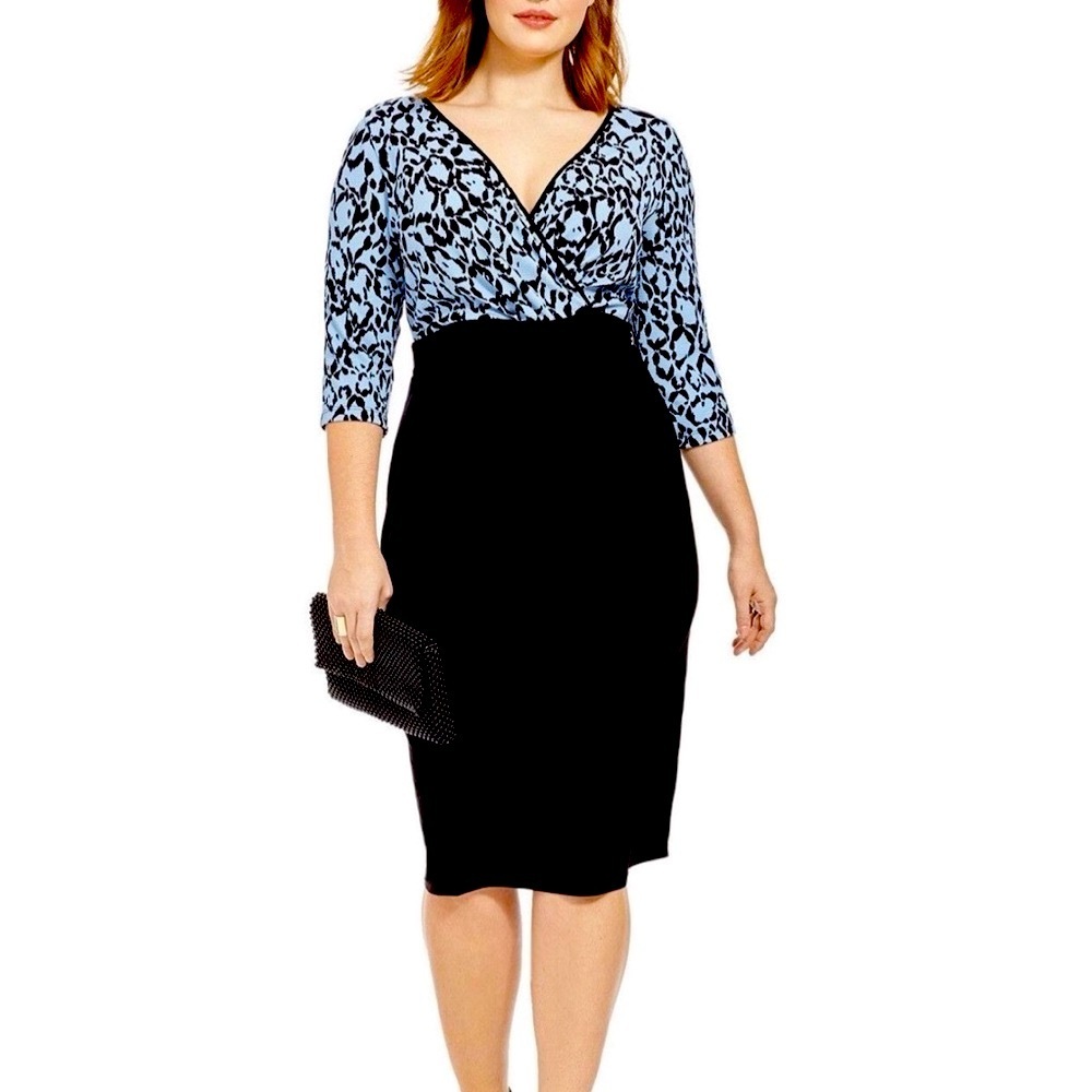 IGIGI Gabriella Occasion Dress Size 14/16 Black w/ Blue Knee Length Back Zip NWT